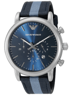 Montre Homme Emporio Armani AR1949 Chronographe Cadran Bleu Bracelet NATO Bicolore