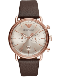 Montre Homme Emporio Armani Aviator AR11106 Chronographe Cadran Bleu Bracelet Cuir