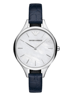 Montre Femme Emporio Armani AR11090 - Cadran Nacre, Bracelet Cuir Bleu