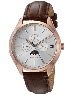 Montre Homme Tommy Hilfiger Oliver 1791306 - Cadran Blanc, Boîtier Or Rose, Bracelet Cuir Marron