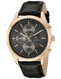 Montre Homme Tommy Hilfiger 1791125 - Cadran Noir, Boîtier Or Rose, Bracelet Cuir