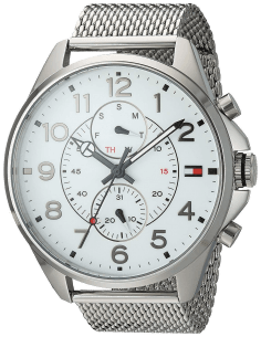 Montre Homme Tommy Hilfiger 1791277 Cadran Blanc Bracelet Maille Milanaise Argent