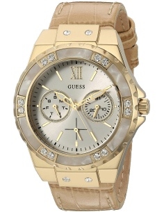 Montre Guess W0775L2 pour Femme, Cadran Argent et Boîtier Or, Bracelet Cuir Beige Python