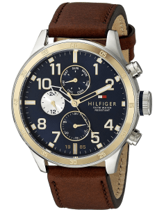 Montre Homme Tommy Hilfiger 1791137 - Cadran Bleu, Bracelet Cuir Marron