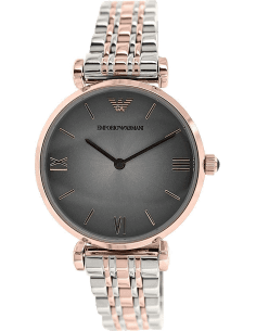 Montre Femme Emporio Armani AR1725 - Cadran Gris, Bracelet Acier Bicolore Argent et Or Rose