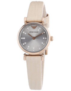 Montre Femme Emporio Armani AR1687 - Cadran Gris, Boîtier Or Rose, Bracelet Cuir Beige