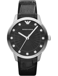 Montre Femme Emporio Armani AR1618 - Cadran Noir, Bracelet Cuir Crocodilé Noir et Strass