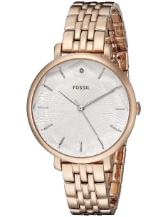 Montre Femme Fossil Jacqueline ES3860 - Boîtier Or Rose, Cadran Argent, Bracelet Acier