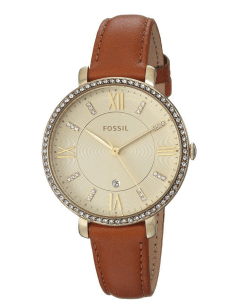 Montre Femme Fossil Jacqueline ES4293 - Boîtier Or Rose, Cadran Doré, Bracelet Cuir Bleu