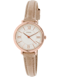 Montre Femme Fossil Jacqueline ES3802 - Cadran Blanc, Boîtier Or Rose, Bracelet Cuir Beige