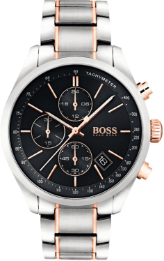 Montre Homme Hugo Boss Grand Prix 1513473 - Cadran Noir, Bracelet Acier Bicolore Argent