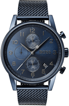 Montre Homme Hugo Boss Navigator 1513538 Cadran Bleu Nuit Bracelet Maille Milanaise Acier