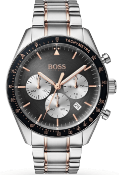 Montre Hugo Boss Trophy 1513634 Homme - Cadran Gris 44mm, Bracelet Acier Bi-Ton Or Rose