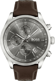 Montre Homme Hugo Boss 1513476 - Boîtier Acier, Cadran Gris, Bracelet Cuir Marron