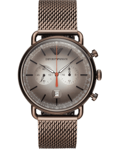 Montre Homme Emporio Armani AR11169 Chronographe Cadran Gris Bracelet Maille Milanaise Marron