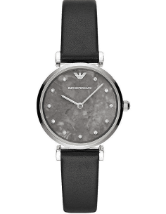 Montre Femme Emporio Armani AR11171 Cadran Gris Cristaux Swarovski Bracelet Cuir Noir