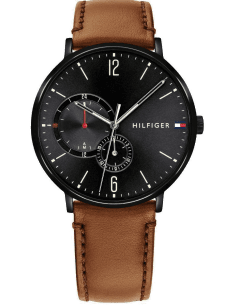 Montre Tommy Hilfiger Homme 1791510 Brooklyn - Cadran Noir, Bracelet Cuir Marron
