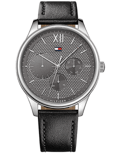 Montre Homme Tommy Hilfiger Damon 1791417 Cadran Gris Bracelet Cuir Noir