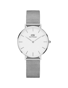 Montre Daniel Wellington Petite Sterling 32 mm, Cadran Blanc, Maille Milanaise Argentée - Réf. DW00100164