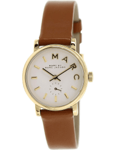 Montre Femme Marc Jacobs MBM1317 Cadran Blanc Boîtier Or Bracelet Cuir Marron