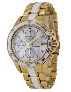 Montre Seiko SNDX02P1 Sportura Dorée et Blanche avec Tachymètre