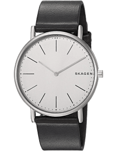 Montre Homme Skagen Signatur SKW6419 - Boîtier Argent Ultra-Plat, Cadran Argent, Bracelet Cuir Noir