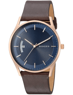 Montre Homme Skagen Holst SKW6395 Cadran Bleu, Boîtier Or, Bracelet Cuir Marron