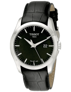 Montre Homme Tissot Couturier T0354101605100 - Cadran Noir, Boîtier Acier, Bracelet Cuir