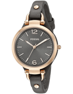 Montre Femme Fossil ES3077 Boîtier Or Rose Cadran Gris Bracelet Cuir