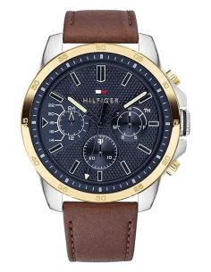 Montre Homme Tommy Hilfiger Decker 1791561 - Cadran Bleu, Bracelet Cuir Marron