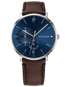 Montre Homme Tommy Hilfiger 1791508 Boîtier Argent Cadran Bleu Bracelet Cuir Marron