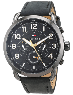 Montre Homme Tommy Hilfiger 1791426 Aviateur Cadran Noir Bracelet Cuir Noir