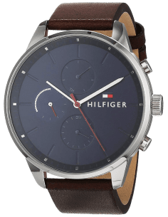 Montre Homme Tommy Hilfiger 1791487 Chase - Boîtier Acier, Cadran Bleu, Bracelet Cuir Marron