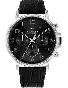 Montre Homme Tommy Hilfiger 1710381 - Cadran Noir 44mm, Bracelet Cuir Texturé Noir