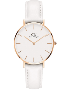 Montre Femme Daniel Wellington Classic DW00100189 - Cadran blanc, boîtier or rose, bracelet cuir blanc