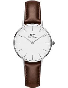 Montre Daniel Wellington Classic Petite 28mm DW00100239 - Cadran blanc, bracelet cuir marron - Pour femme