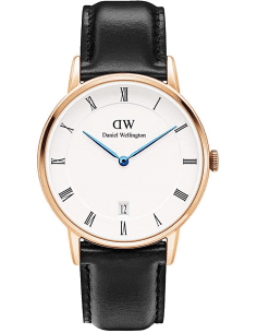 Montre Daniel Wellington Dapper 34mm DW00100092 - Boîtier Or Rose, Cadran Blanc, Bracelet Cuir Noir - Unisexe