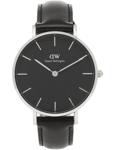 Montre Femme Daniel Wellington DW00100180 Classic Sheffield - Cadran Noir, Boîtier Argenté 32mm, Bracelet Cuir Noir