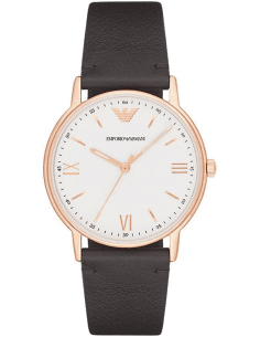 Montre Homme Emporio Armani AR11011 Kappa - Cadran Blanc, Boîtier Or Rose, Bracelet Cuir Marron