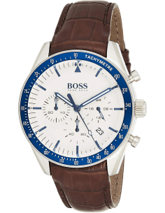 Montre Homme Hugo Boss Trophy 1513629 - Cadran Blanc Acier, Bracelet Cuir Marron