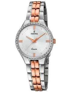 Montre Festina F20219/2 Mademoiselle - Cadran Argent Cristallisé, Bracelet Acier Or Rose