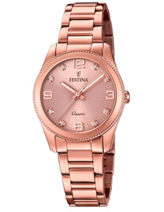 Montre Femme Festina F20211/1 Boyfriend - Cadran Argenté & Bracelet Acier Or Rose