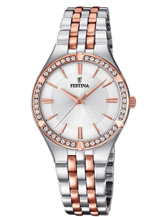 Montre Festina F20224/2 Mademoiselle - Cadran Argent, Bracelet Or Rose Acier - 31mm