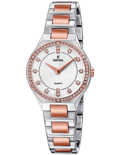 Montre Femme Festina F20226/3 Slim Cadran Argent Bracelet Maille Milanaise Or Rose