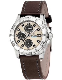 Montre Homme Festina F16243/A Multifonction Acier Cadran Beige Bracelet Cuir Marron