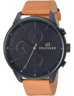 Montre Homme Tommy Hilfiger 1791486 - Cadran Bleu Foncé, Bracelet Cuir Marron