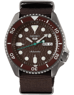 Montre Seiko 5 SRPD85K1 Automatique Homme - Cadran Marron Soleillé, Boîtier Nylon et Bracelet Nylon Kaki