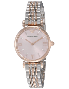 Montre Femme Emporio Armani AR11223 Gianni T-Bar - Cadran Fuchsia, Boîtier Or Rose & Maille Milanaise