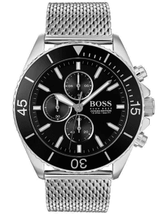 Montre Homme Hugo Boss Chronographe Ocean 1513701 Cadran Noir Acier Maille Milanaise