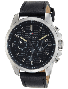 Montre Homme Tommy Hilfiger 1791563 - Cadran Bleu Soleillé, Boîtier Acier, Bracelet Cuir Noir